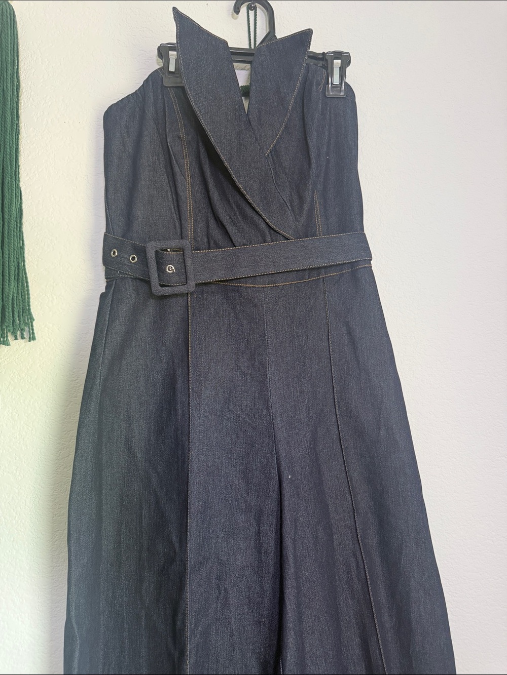 Free market VICI Strapless Dark Indigo Denim Overalls Jumpsuit with Notch Front - Picture 10 of 16